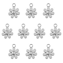 Honeyhandy 10Pcs 430 Stainless Steel Small Flower Pendants, Metal Daisy Pendant for Jewelry Earring Bracelet Handmade Making, Stainless Steel Color, 9mm, Hole: 2mm