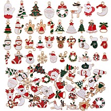 38Pcs Christmas Alloy Enamel Pendants, with Rhinestone,  Santa Claus & Snowflake & Christmas Tree & Reindeer/Stag, for Jewelry Necklace Nracelet Earring Making Crafts, Mixed Color, 12x9mm~25x16mm, Hole: 2mm