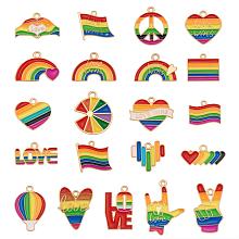 Arricraft 42Pcs Rainbow Flag Charm Pendant Enamel Flag Heart Love Balloon Charm Alloy Enamel Pendant for Jewelry Necklace Earring Making Crafts, Golden, 24x14.8mm