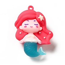 Honeyhandy Mermaid Shape PVC Pendants, Light Coral, 53.5x37x22mm, Hole: 3mm