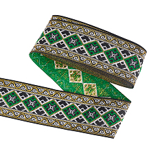 FINGERINSPIRE Ethnic Style Embroidery Polyester Ribbons, Jacquard Ribbon, Garment Accessories, Rhombus Pattern, Green, 2 inch(50mm), about 7.66 Yards(7m)/Bundle