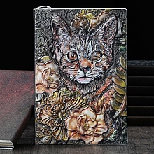 Honeyhandy 3D Embossed PU Leather Notebook, A5 Cat & Flower Pattern Journal, for School Office Supplies, Multi-color, 215x145mm