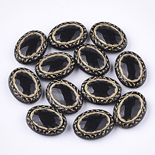 Honeyhandy Plating Acrylic Beads, Metal Enlaced, Oval, Black, 17.5x13.5x6mm, Hole: 1.6mm, about 590pcs/500g