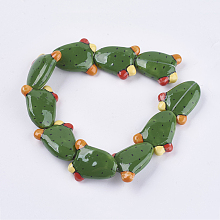 Honeyhandy Handmade Porcelain Beads, Cactus, Dark Green, 29.5~30x24~25x8.5~10mm, Hole: 2mm