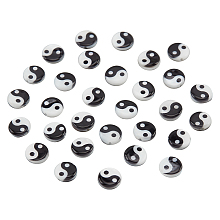 Nbeads 50Pcs Natural Freshwater Shell Printed Beads, Yin Yang Pattern, Black, White, 8x2.5mm, Hole: 0.9mm