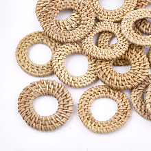 Honeyhandy Handmade Reed Cane/Rattan Woven Linking Rings, For Making Straw Earrings and Necklaces,  Ring, BurlyWood, 37~43x4~5mm, Inner Diameter: 19~24mm