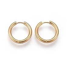 Honeyhandy Ion Plating(IP) 304 Stainless Steel Huggie Hoop Earrings, Manual Polishing, Hypoallergenic Earrings, Ring, Real 18K Gold Plated, 9 Gauge, 21x21.5x3mm, Pin: 1mm