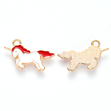 Honeyhandy Alloy Enamel Pendants, Unicorn, Light Gold, Red, 13x22x2mm, Hole: 1.8mm