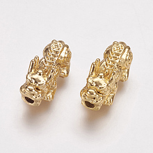 Honeyhandy Real 24K Gold Plated Alloy Beads, Pixiu with Chinese Character Cai, Long-Lasting Plated, 20x9x9mm, Hole: 2.5mm