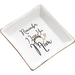 CREATCABIN Jewelry Ring Dish Holder Remember I Love You Mom Heart Ceramic Plate Organizer Necklace Bracelet Earrings Storage Trinket Tray for Women Girls Wedding Holiday Christmas Birthday 4.2x4.5inch