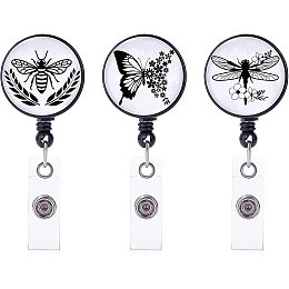 FINGERINSPIRE 3Pcs Retractable Badge Reel Clip ID Badge Holder, 360° Swivel Badge Reels with Alligator Clip on ID Card Holders for Office Worker Doctor Nurse - Bee, Butterfly, Dragonfly Pattern Design