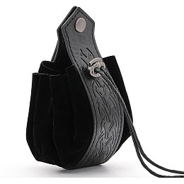 CHGCRAFT Medieval Faux Leather Drawstring Pouch PU Leather Waist Belt Pouch Retro Medieval Viking Style Waist Coin Bag with Drawstring for Men Cosplay Costume Accessories, Black