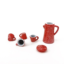 Honeyhandy Mini Alloy Tea Set, including 1Pc Teapot, 4Pcs Teacup, for Dollhouse Accessories, Pretending Prop Decorations, Crimson, Teacup: 7.5x11mm, Teapot: 15x28mm