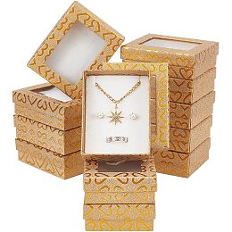 NBEADS 12 Pcs Cardboard Jewelry Box with Clear Window, Paper Jewelry Gift Packaging Box with Heart Printed for Valentine's Day Wedding Party Earring Jewelry Gift Packing, FireBrick 3.54×2.76×1.14 Inch