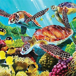 Honeyhandy DIY Ocean Theme Diamond Painting Kits, including Canvas, Resin Rhinestones, Diamond Sticky Pen, Tray Plate and Glue Clay, Rectangle, Sea Turtle Pattern, 300x400mm