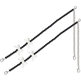 Arricraft 2 Pcs Pearl Bag Straps, Black Plastic Imitation Pearl Beaded Bag Chain Adjustable Bag Chains Replacement Purse Strap Handbag Chain Accessories for Bag Decoration