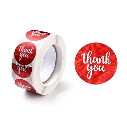 Honeyhandy Thank you Stickers Roll, Self-Adhesive Paper Gift Tag Stickers, for Party, Decorative Presents, Flat Round , Red, 25x0.1mm, about 500pcs/roll