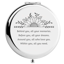 CREATCABIN Metal Compact Pocket Sunflower Round Double-Side Magnifying Folding Makeup Mirror 2.6inch Travel Portable Behind You All Your Memories for Women Mum Sister Daughter