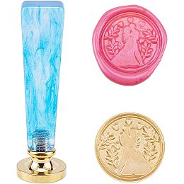 CRASPIRE Wax Seal Stamp Wedding Vintage Sealing Wax Stamps 3.1" Acrylic Handle Replacement with 25mm Removable Brass Head for Invitation Wedding Cards Gift Wrap-Blue