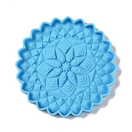 Honeyhandy DIY Mandala Flower Shape Coaster Silicone Molds, Resin Casting Molds, for UV Resin & Epoxy Resin Craft Making, Deep Sky Blue, 124x10.5mm, Inner Diameter: 120.5mm