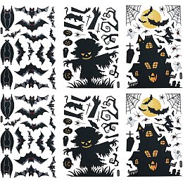 GORGECRAFT 6 Sheets 11.8"x7.8" Halloween Window Clings Static Skeleton Ghosts Bats Spider Web Pumpkin Tombstone Stickers Decals Halloween Decorations for Window Glass Door Haunted House Party