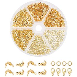 PandaHall Elite 500pcs Jewelry Making Accessory Set 200pcs 4mm 21 Guage Open Jump Ring 100pcs 12x6mm Lobster Claw Clasp 200pcs 7mm Bead Tips Knot Covers for Earring Bracelet Necklace Jewelry Making, Gold