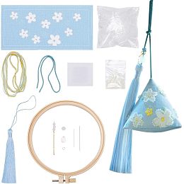 WADORN DIY Hand Embroidery Kit, Peaceful Talisman Bead Embroidery Materials Bag Charm Car Hanging Embroidery Kits DIY Handcrafted Gifts, Flowers Pattern