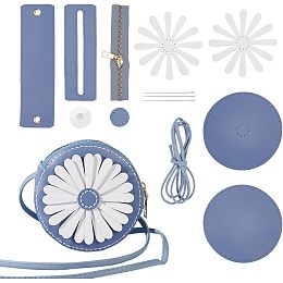 WADORN DIY Purse Sewing Kit, DIY Crafts Lovely Shoulder Bag Sewing Materials Cute Flower Sewing Pattern Sewing Round Bag Kit for Handmade Purse Making Accessories Birthday Gift, Blue