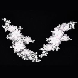 Arricraft 1 Pair Flower Lace Applique, Misty Rose Polyester Fabric Lace Applique Patches Flower Embroidered Appliques Sewing On Patches for Clothing Wedding Dress Lace Fabric DIY Decoration