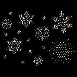 FINGERINSPIRE 2 Sheet AB Color Snowflake Iron on Rhinestone Crystal Transfers Applique 16pcs Snowflake Pattern Hotfix Decals Hot Melt Rhinestone Patches for Shoes Hats Clothing Repair DIY Craft Decor