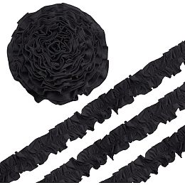 FINGERINSPIRE 5Yards Double Ruffle Ribbon Trim 3.1inch Wide Black Pleated Chiffon Trim Vintage Ruffle Lace Trim Polyester Ruffled Trimming for DIY Crafts Doll Dress Clothes Cuffs Headband Decoration