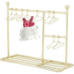 SUPERFINDINGS Mini Doll Garment Rack with 10Pcs Mini Clothes Hanger 5.95inch Golden Mini Doll Wardrobe Furniture Accessories for Dollhouse Supplies