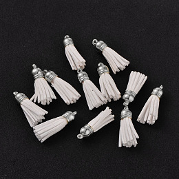 Honeyhandy Suede Tassels, with CCB Plastic Findings, Nice for DIY Earring or Cell Phone Straps Making, Platinum, White, 38x10mm, Hole: 2mm