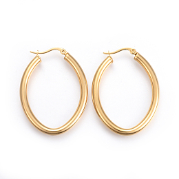 Honeyhandy 201 Stainless Steel Hoop Earrings, with 304 Stainless Steel Pin, Hypoallergenic Earrings, Oval, Golden, 43.5x33x4mm, Pin: 1mm