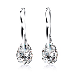 Honeyhandy Platinum Tone Stainless Steel Dangle Earrings, with Cubic Zirconia, Clear, 35x10mm