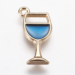 Honeyhandy Alloy Enamel Pendants, Wine Glass, Light Gold, Blue, 20x8x2mm, Hole: 1mm