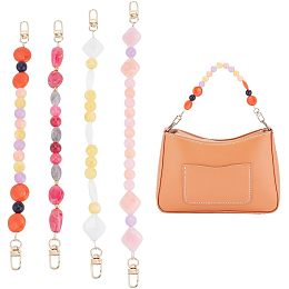 PandaHall Elite 4 Styles Resin Bag Handles, 11~13 Inch Handbag Chain Straps Decorative Bag Chain Colorful Beaded Short Bag Strap Purse Extender with Golden Alloy Swivel Clasp for Summer Bags, Warm Colors