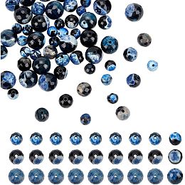 Arricraft 60 Pcs 3 Sizes Natural Fire Crackle Agate Beads, Round Stone Beads Faceted Loose Gemstone Beads Charms for DIY Crafts Necklace Jewelry Making, Dodger Blue