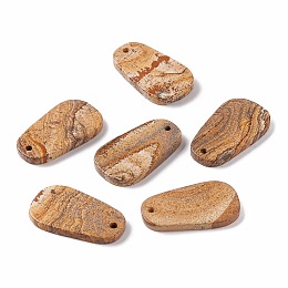 Honeyhandy Natural Picture Jasper Pendants, Trapezoid, 35~35.5x20~20.5x3.5~4mm, Hole: 1.6~2mm