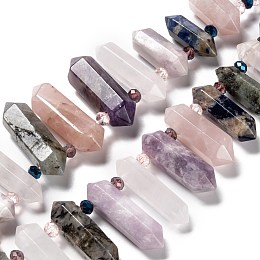 Honeyhandy Natural Amethyst & Rose Quartz & Quartz Crystal & Blue Spot Jasper & Lepidolite & Labradorite Beads Strands, Bullet, 19~46x5~13x9~13mm, Hole: 1.8mm, about 21pcs/strand, 14.76''(37.5cm)