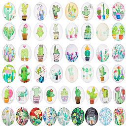 PandaHall Elite Glass Cabochons, Oval, Cactus Pattern, 25x18x5mm, about 50pcs/bag, 1 bag/box