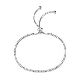 SHEGRACE 925 Sterling Silver Adjustable Bracelet, Slider Bracelet, with AAA Cubic Zirconia, Platinum, 5-3/4 inch(145mm)