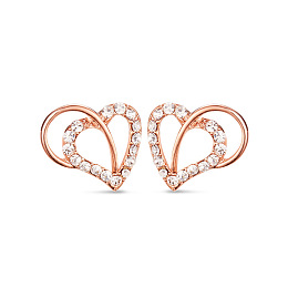 SHEGRACE Cute Design Real 18K Gold Plated 925 Sterling Silver Stud Earrings, with Micro Pave AAA Cubic Zirconia Heart, Rose Gold, 12x15mm, Pin: 0.7mm