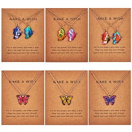 Arricraft 6Pcs Butterfly Pendant Necklaces for Women, Adjustable Alloy Enamel Charms Necklace Gifts for Lovers Christmas Birthday, Golden, 18.11 inch(46cm)