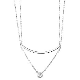 SHEGRACE 925 Sterling Silver Tiered Necklaces, with Micro Pave AAA Cubic Zircon Pendant, Platinum, 13.3 inch(34cm)