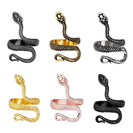 Honeyhandy 6Pcs Snake Ring Set, Adjustable Open Rings, Vintage Snake Knuckle Rings, Retro Reptile Animal Finger Rings Jewelry for Women Men, Mixed Color, 32mm, Inner Diameter: 16mm