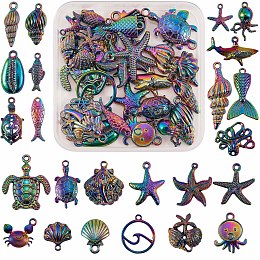 Arricraft 24 Pcs Ocean Themed 316L Surgical Stainless Steel  Pendants, Mixed Shapes, Rainbow Color, 20~34x19~29mm