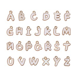 Arricraft 78Pcs Alloy Enamel Charms, Light Gold, Letter A-Z, White, 10x10mm, Hole: 1.5mm