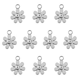 Honeyhandy 10Pcs 430 Stainless Steel Small Flower Pendants, Metal Daisy Pendant for Jewelry Earring Bracelet Handmade Making, Stainless Steel Color, 9mm, Hole: 2mm