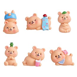 Honeyhandy 6Pcs Cute Resin Bear Figurines, Kawaii Bear Garden Miniature Statues, Cake Cupcake Toppers, for Home Party Garden Plant Pots Decor, Mixed Color, 33~39.5x22~30x20~28mm